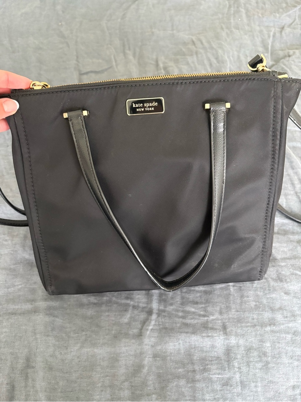 kate spade black tote with gold hardware